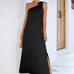 Black Satin One-Strap Maxi Dress